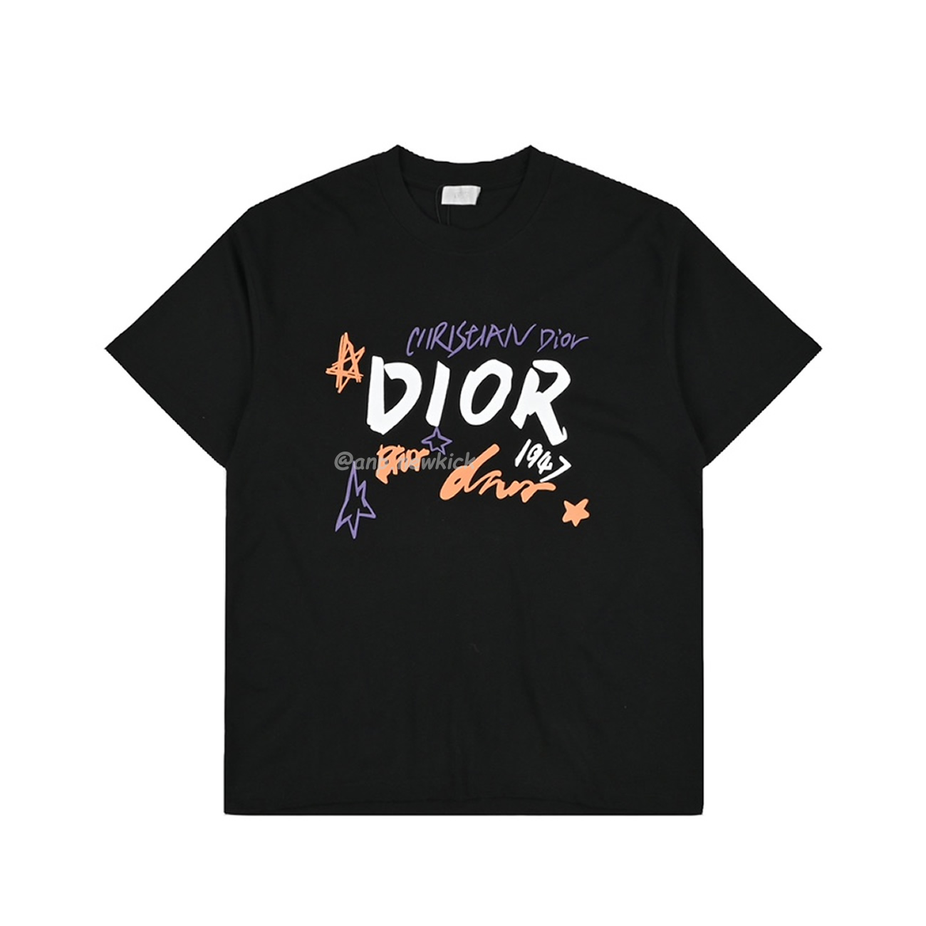 Dior Hand Drawn Sketch Logo Graffiti Short Sleeved T Shirt (10) - newkick.vip